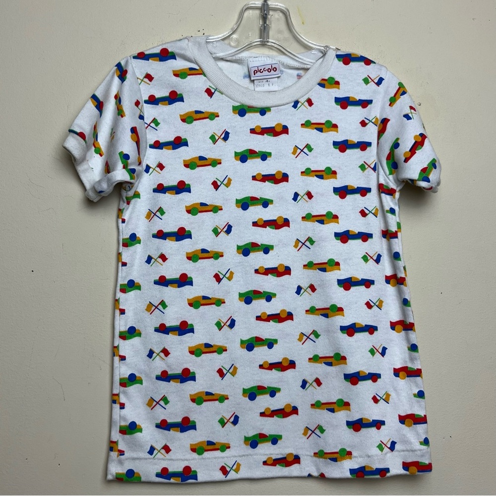 Vintage Piccolo Brand Cars T-Shirt Race cars Youth Size 7 All Over‎ Print